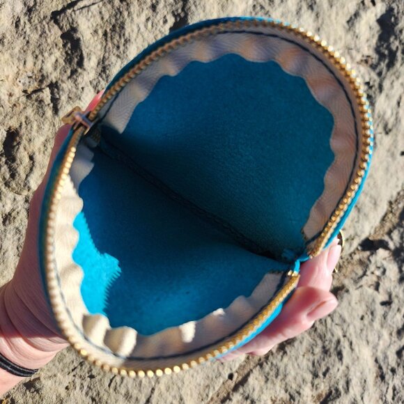 Portland Leather Gordita Pouch Seafoam Blue Brass Hardware 5x5 Round New - Picture 4 of 6